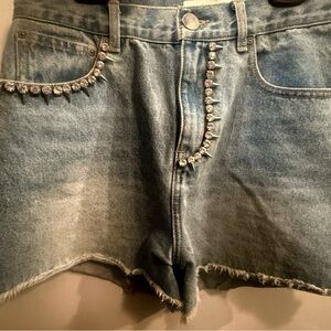 AREA Light Blue High Waist Denim Shorts